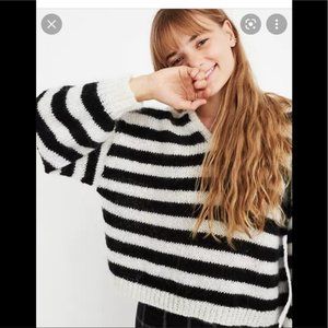 Madewell Cropped Striped Sweater | Color: Black/White | Size L